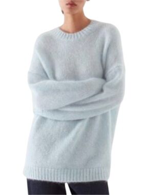 COS Mohair-Wool Oversized Jumper Size M Light Blue Crewneck Cozy Sweater